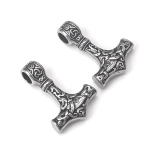 Vintage stainless steel Viking Thor's Hammer pendant with intricate Celtic knot patterns