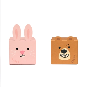 Cute pink rabbit and brown bear square paper gift boxes for socks or candy packaging