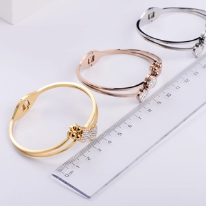 Three-color minimalist open heart bracelets with pavé rhinestones in gold, silver, rose gold