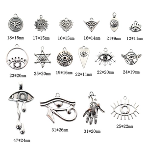 Antique silver Eye of Horus and Hamsa Hand charms with various dimensions for jewelry