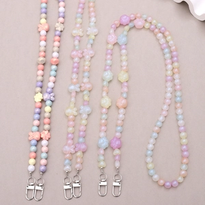 Colorful Acrylic Beaded Crossbody Phone Chain Mermaid Rabbit Cat Paw Flower Decorative DIY Lanyard Strap For Women Girls