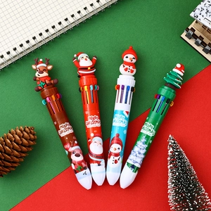 Christmas Ballpoint Pen Plastic Multicolor Retractable Stationery For Students Cartoon Santa Snowman Reindeer Holiday Gift