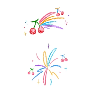 Cute cherry and rainbow temporary tattoo stickers with a colorful hand-drawn crayon style