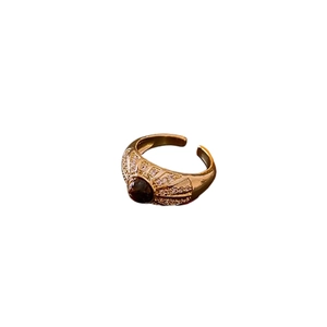 Vintage style gold ring with brown tiger eye stone and white zircon accents