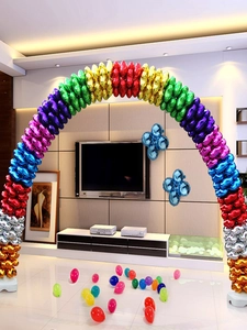Macro shot of colorful heart and clover foil balloons arch set for party decoration