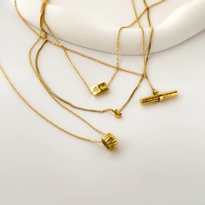 Mini gold moon and square ingot titanium steel necklace set with geometric engravings