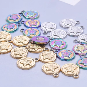 Mix of gold, silver, and rainbow stainless steel starfish round pendants for DIY jewelry