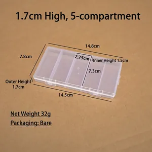 Clear 5-compartment PP plastic storage box for beads, fishing tackle and small accessories