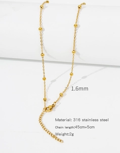 Detail view of 18k gold plated 316 stainless steel chain with 1.6mm beads and parameters