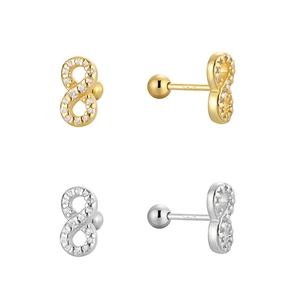 Infinity S925 sterling silver stud earrings with sparkling cubic zirconia in gold and silver
