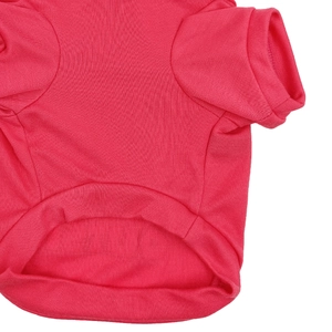 Detailed close-up of rose red cotton knitted pet shirt showing sleeve stitching quality