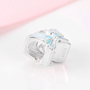 Charm farfalla blu in argento sterling S925 smaltato per bracciali gioielli DIY