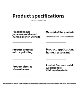 Specifications of 304 stainless steel kitchen tool with a premium walnut wood handle
