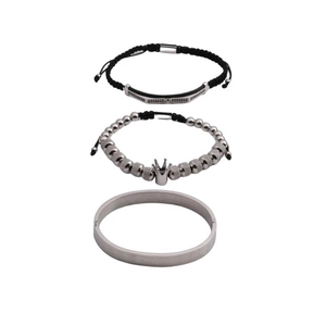 Set di 3 gioielli da uomo con bracciale a corona, polsino in metallo e fascia intrecciata