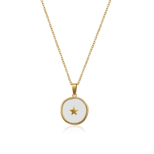 Titanium steel necklace with a round white shell pendant and golden star charm