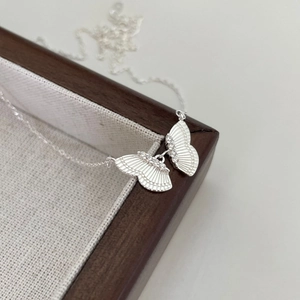 Elegant 925 sterling silver butterfly pendant necklace with sparkling small diamonds