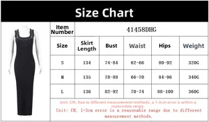 Size chart showing S to L measurements for slim fit square neck bodycon dress
