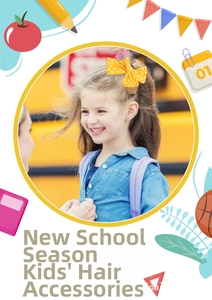 Yellow polka dot pencil bow hair clip on a young girl for school season theme