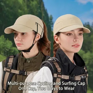 Outdoor sun protection baseball cap with adjustable windproof cord in khaki color