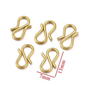 Five gold stainless steel S-hook connectors for jewelry making size 13mm by 7mm