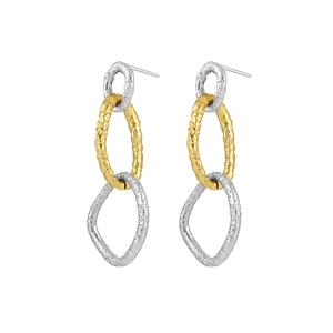 Minimalist S925 silver triple hoop earrings with hammered texture and two-tone finish