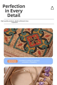 Detail of cork fabric travel jewelry box with mandala pattern and ring storage slots