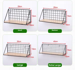 Size chart for Nordic iron wall shelves in small, medium, large, and extra large dimensions