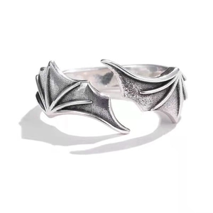 Anelli di coppia con ali di angelo e diavolo in argento vintage stile gotico