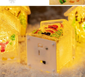 Detail of illuminated Christmas house base with CE mark and manual power switch