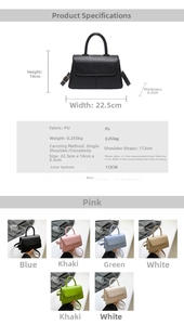 Detailed size specifications and material chart for the aesthetic mini square handbag