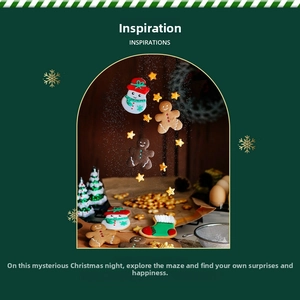 Macro detail of Christmas themed beads including snowman and gingerbread man cookies