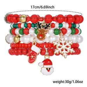 Christmas multilayer beaded bracelet set with reindeer, snowflake and Santa pendants