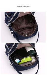 Detailed interior of multi-layer nylon crossbody bag showing compartments and capacity