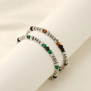 Bracciale Di Perline Acciaio Inossidabile Pietra Naturale Occhio Di Tigre Malachite Pietra Vulcanica Regolabile Unisex