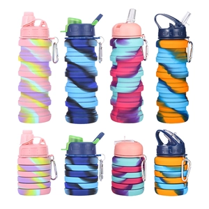 Collapsible Silicone Water Bottle With PP Lid And Aluminum Carabiner Camouflage Foldable Sports Kettle For Travel Outdoor