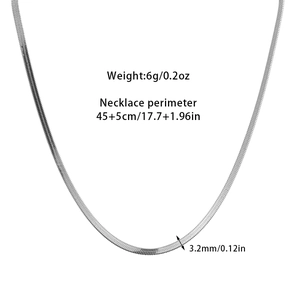 Silver snake chain detail showing 3.2mm width and 45cm length on white background