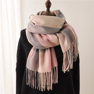 Korean Style Plaid Scarf For Women Men Thickened Warm Winter Scarf Soft Acrylic Tassel Shawl Bib Classic Check Scarf