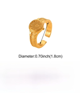 Macro detail of gold watch dial ring showing 1.8cm adjustable diameter and zinc alloy material