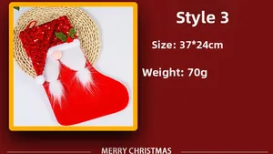 Detail showing dimensions of 37x24cm and 70g weight for sequined Christmas gnome stocking