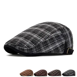 Vintage plaid newsboy cap with adjustable buckle and multi-color autumn winter options