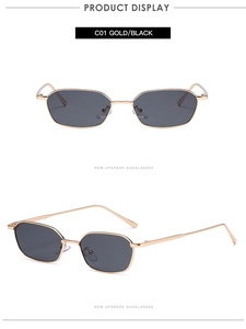 Detailed close-up of small polygonal metal sunglasses in C01 Gold and Black finish
