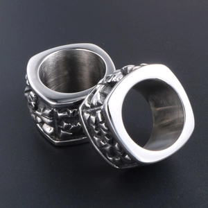 Oversized retro titanium steel ring featuring industrial texture and polished silver finish