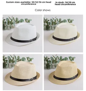 Collage di quattro cappelli in paglia in varie tonalità con eleganti cinture in pelle