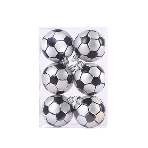 Set of 6 soccer ball Christmas ornaments in classic silver and black for tree decoration