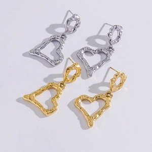 Irregular heart shaped hammered stainless steel earrings in gold and silver finish