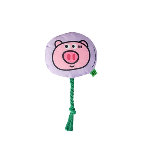 Plush animal dog toy with purple cartoon pig head and durable green braided cotton rope