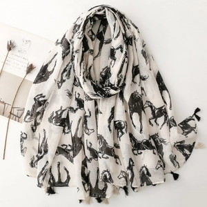 Écharpe Châle Mode Motif Animal Cheval De Course Polyester Sensation Coton Lin Gland Mince Protection Solaire Voyage Plage Pour Femmes