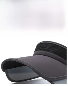 Detail of wide brim sun visor with breathable mesh fabric and stiff shade edge