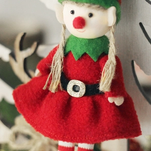 Cute Christmas elf doll hanging ornament with green hat and red felt dress decoration