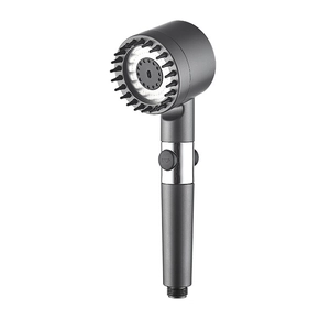 Matte dark grey high pressure shower head with silicone massage teeth and stop button